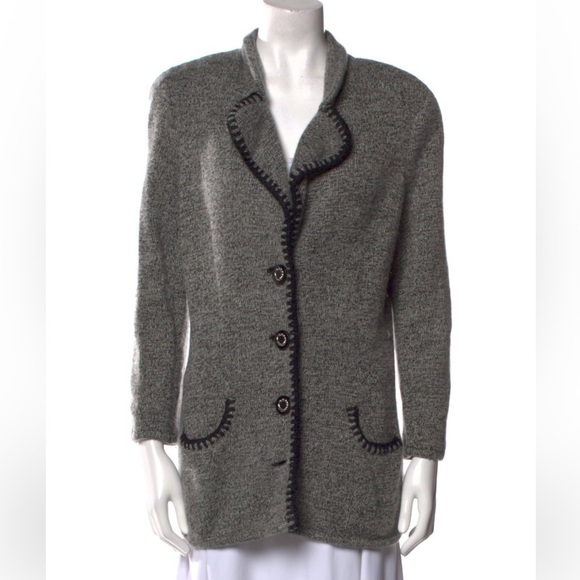 Vintage Valentino Cashmere Cardigan, button down, gray, embroidered 80s - Picture 1 of 10